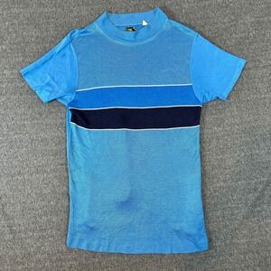 Vintage Mr. Wrangler Striped Knit Mesh Shirt Short Sleeve Blue Men M 60s Acetate